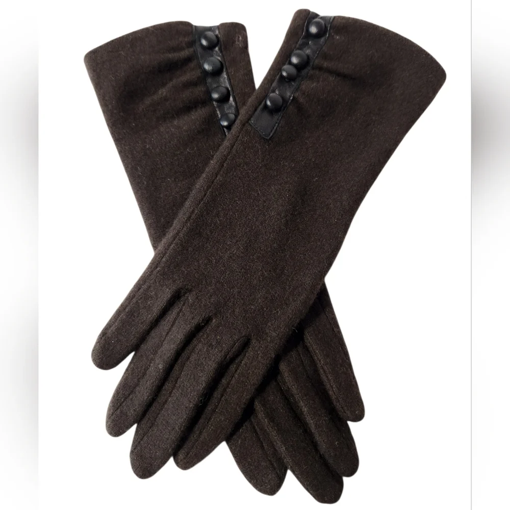 Lauren Ralph Lauren Wool & Cashmere Brown Gloves with Button Detail Size Small